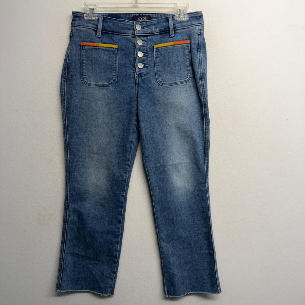 NYDJ Capri Crop Jeans Marilyn Exposed Button Fly 8 P Petite‎